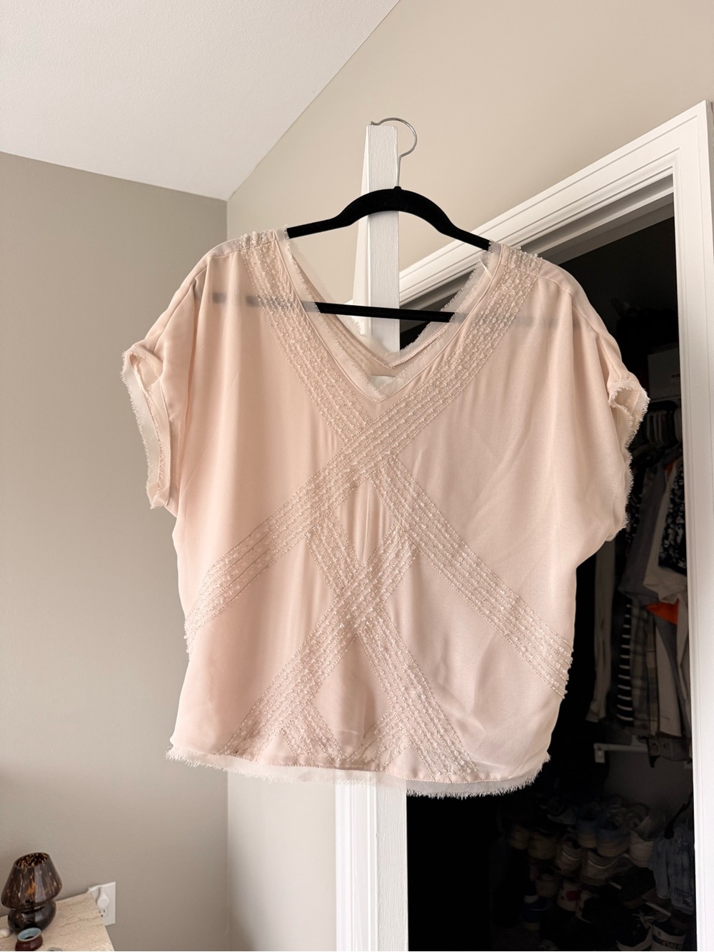 Greylin Pale Blush V-Neck Short Sleeve Blouse